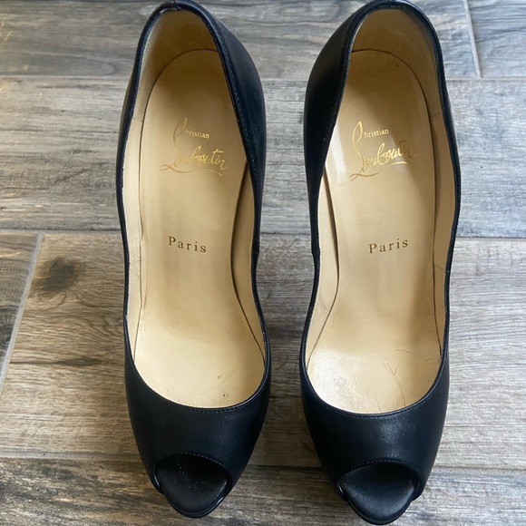 Christian Louboutin Black Leather Lady Peeps - Picture 2 of 6